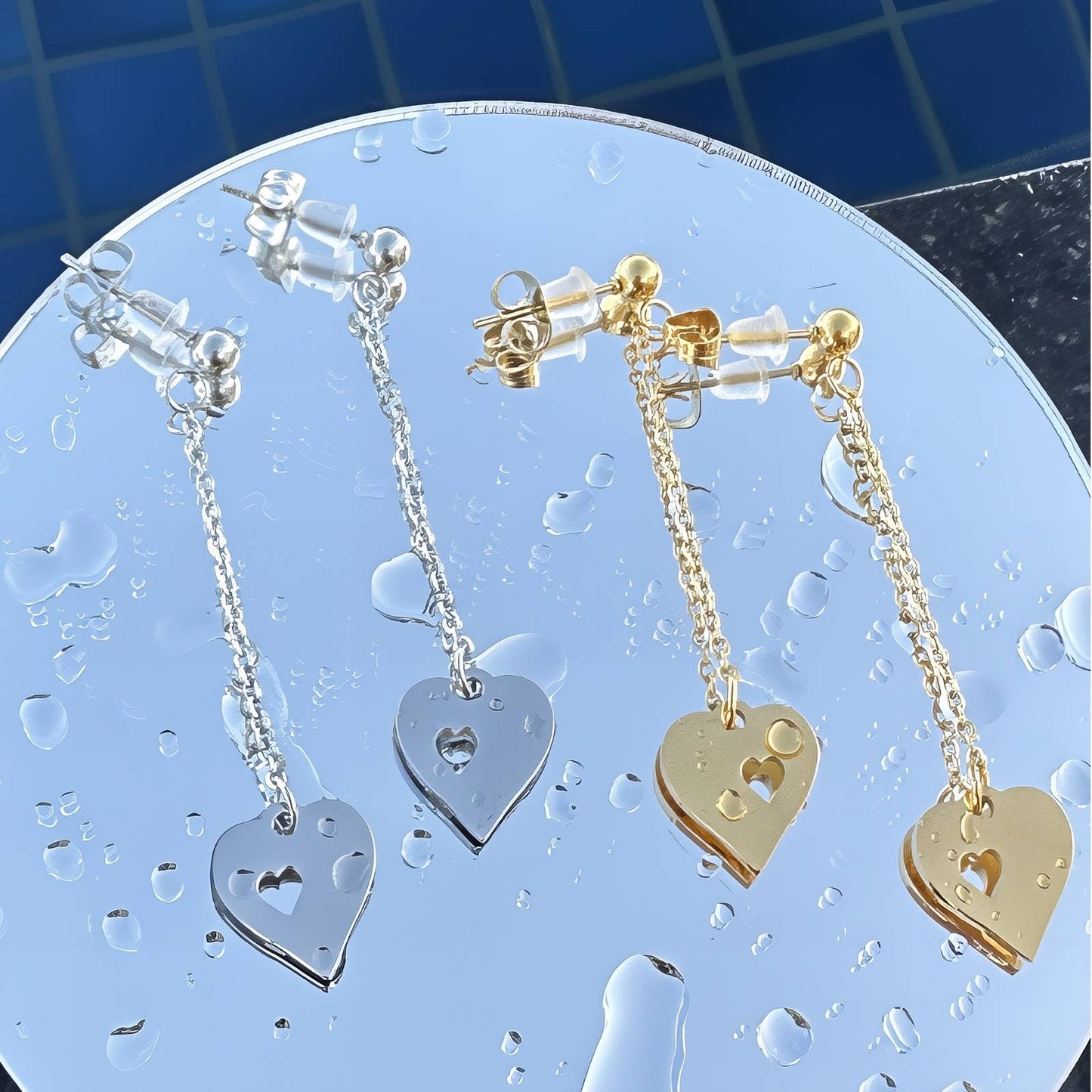 18K gold plated Stainless steel Hearts earrings, Intensity(no.96)