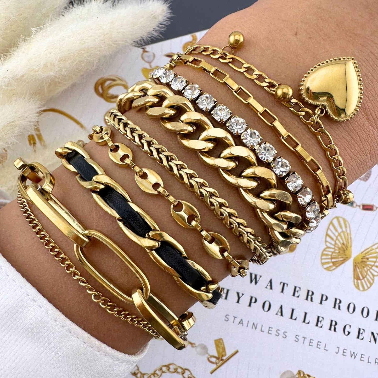 18K gold plated Stainless steel Hearts bracelet, Intensity (no.8)