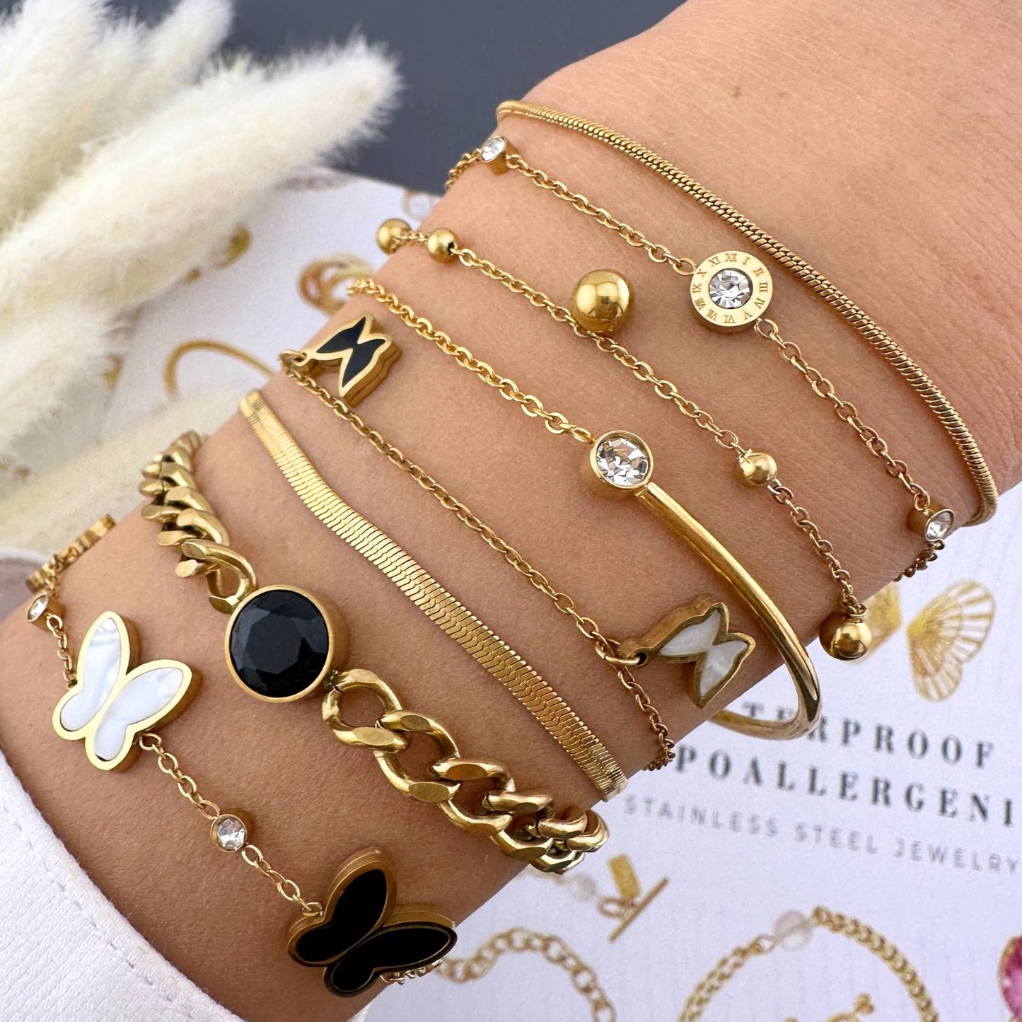18K gold plated Stainless steel Butterflies bracelet, Intensity (no.27)