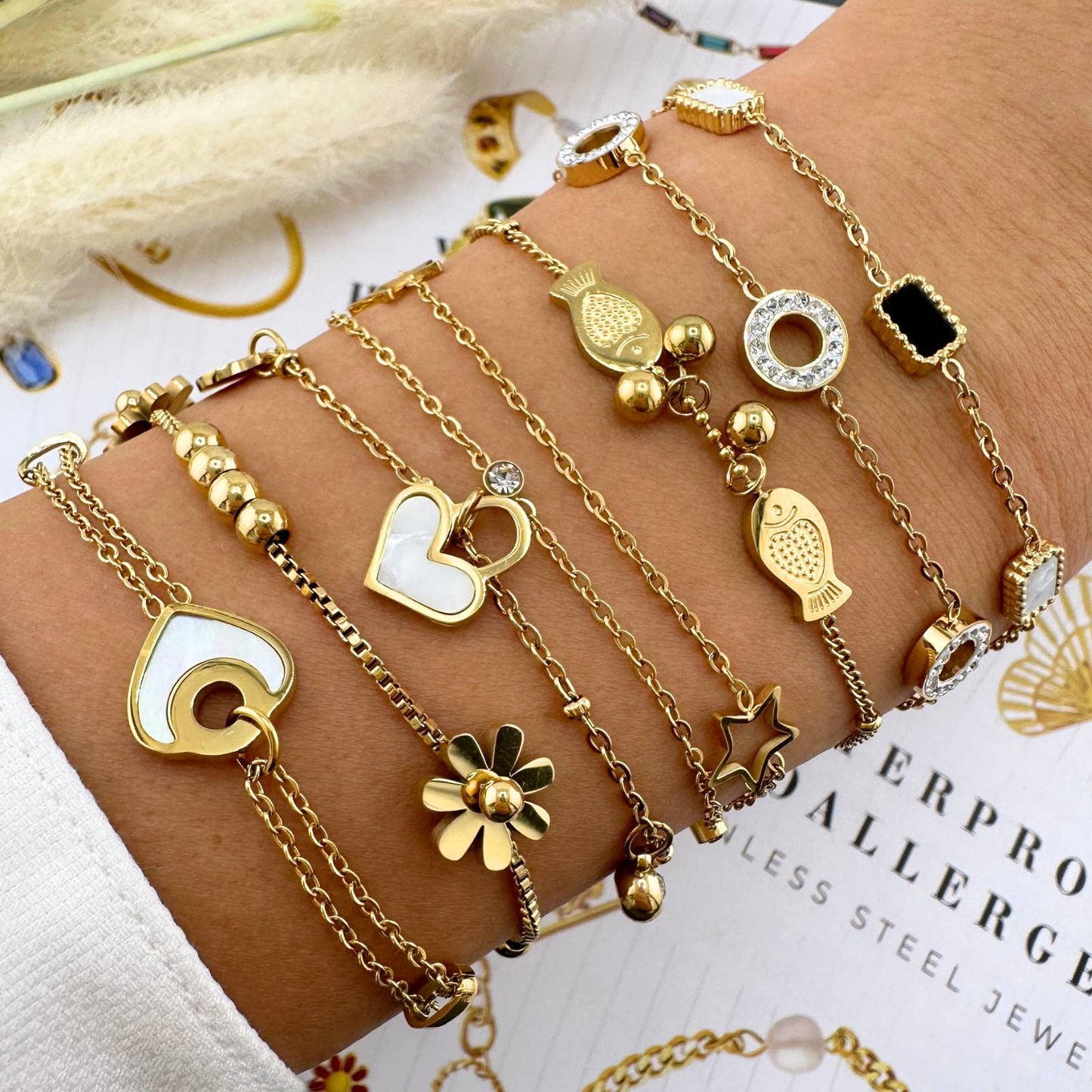 18K gold plated Stainless steel Hearts bracelet, Intensity (no.35)