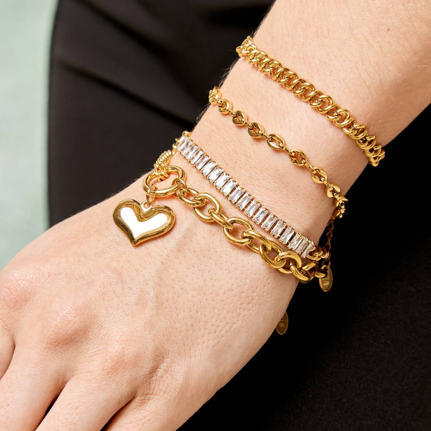 18K gold plated Stainless steel Heart bracelet, Intensity (no.47)