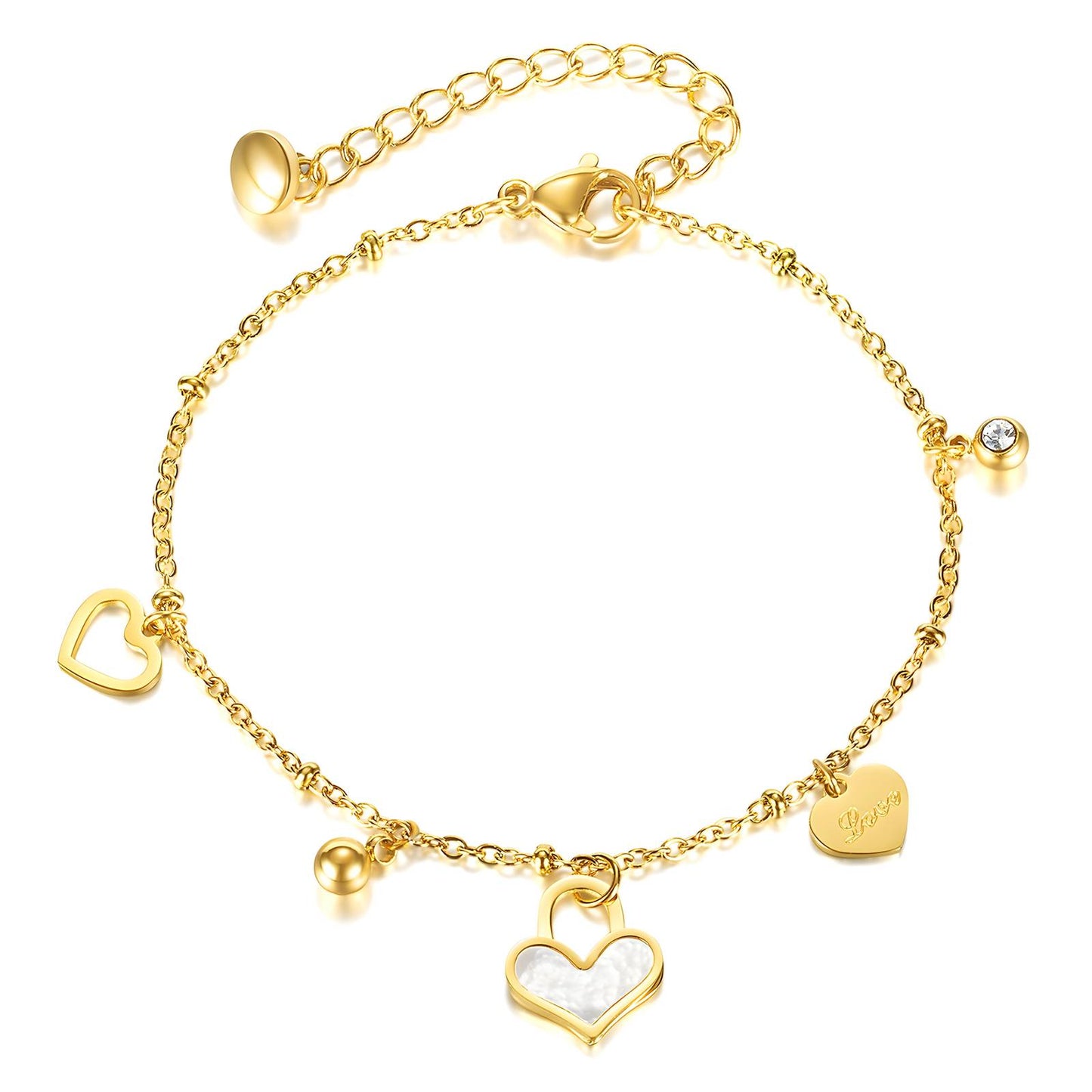 18K gold plated Stainless steel Hearts bracelet, Intensity (no.35)