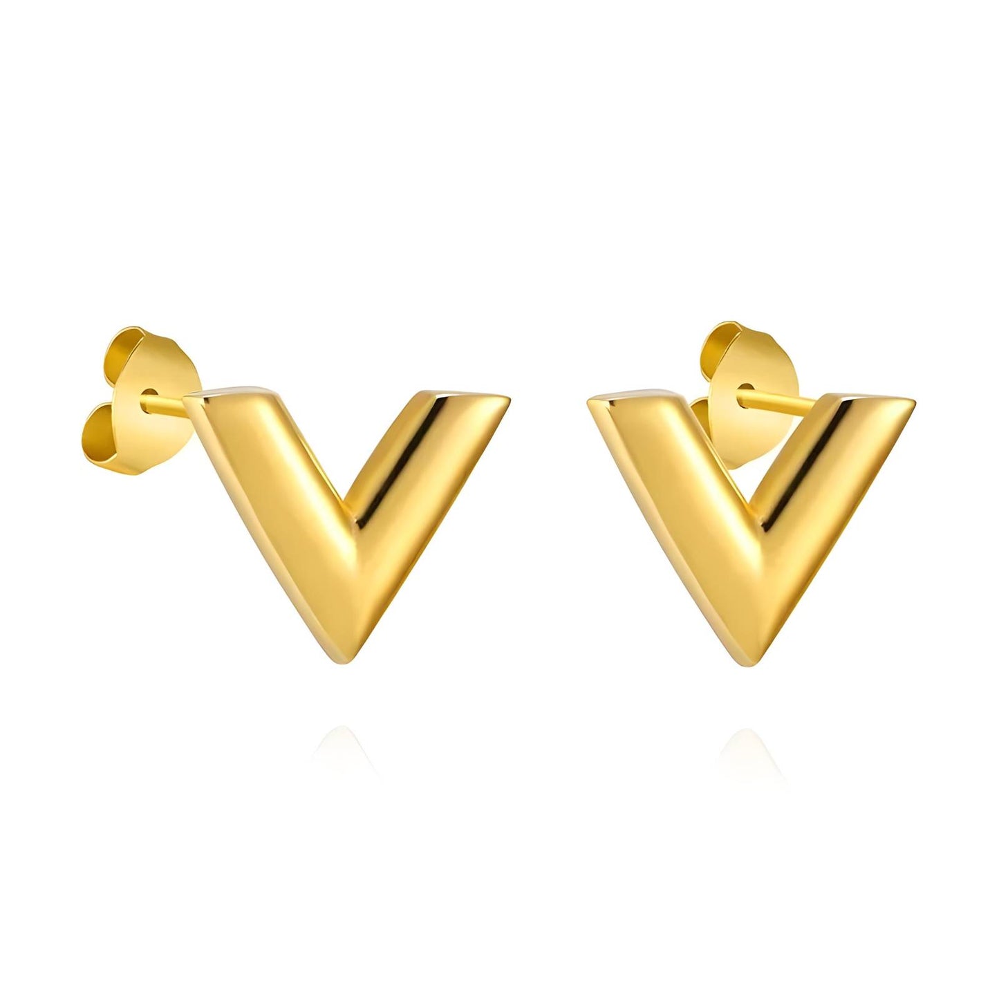 18K gold plated Stainless steel Letter V earrings, Intensity(no.80)