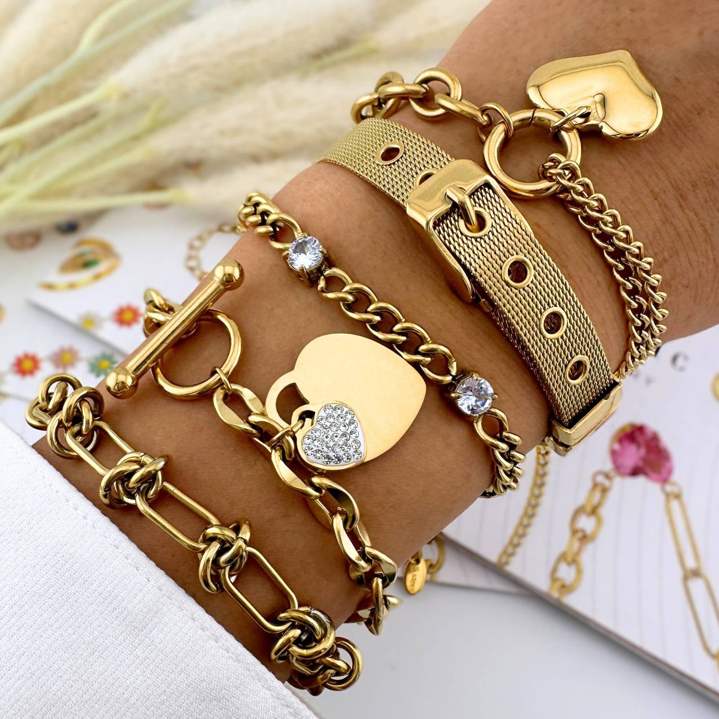 18K gold plated Stainless steel Heart bracelet, Intensity (no.47)