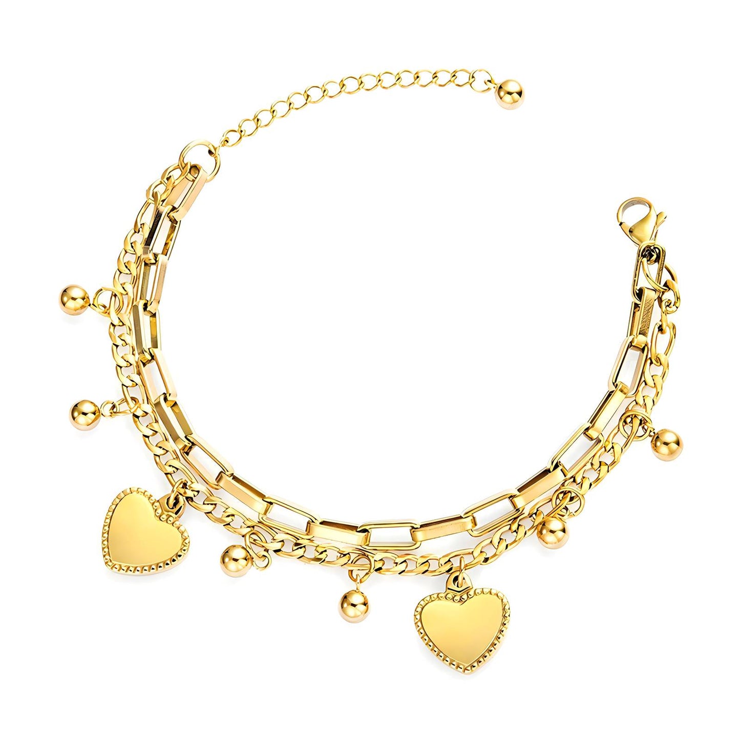 18K gold plated Stainless steel Hearts bracelet, Intensity (no.8)