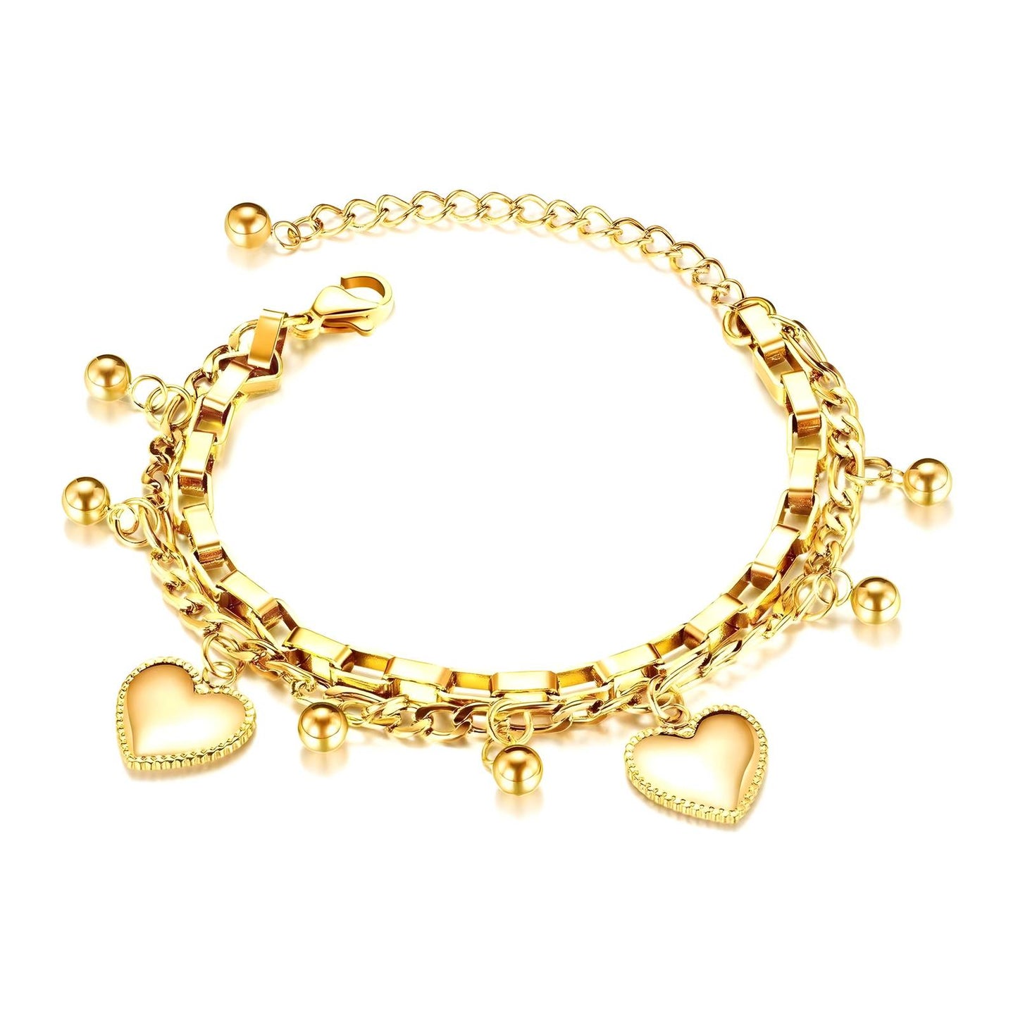 18K gold plated Stainless steel Hearts bracelet, Intensity (no.8)