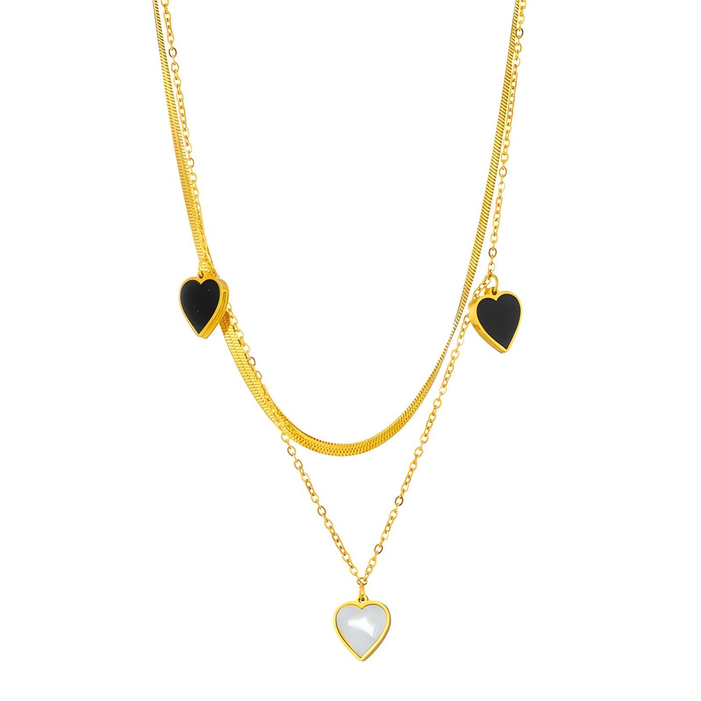 18K gold plated Stainless steel Hearts necklace, Intensity (no.2)