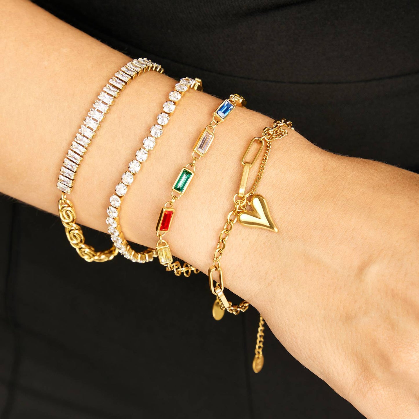 18K gold plated Stainless steel Hearts bracelet, Intensity (no.12)