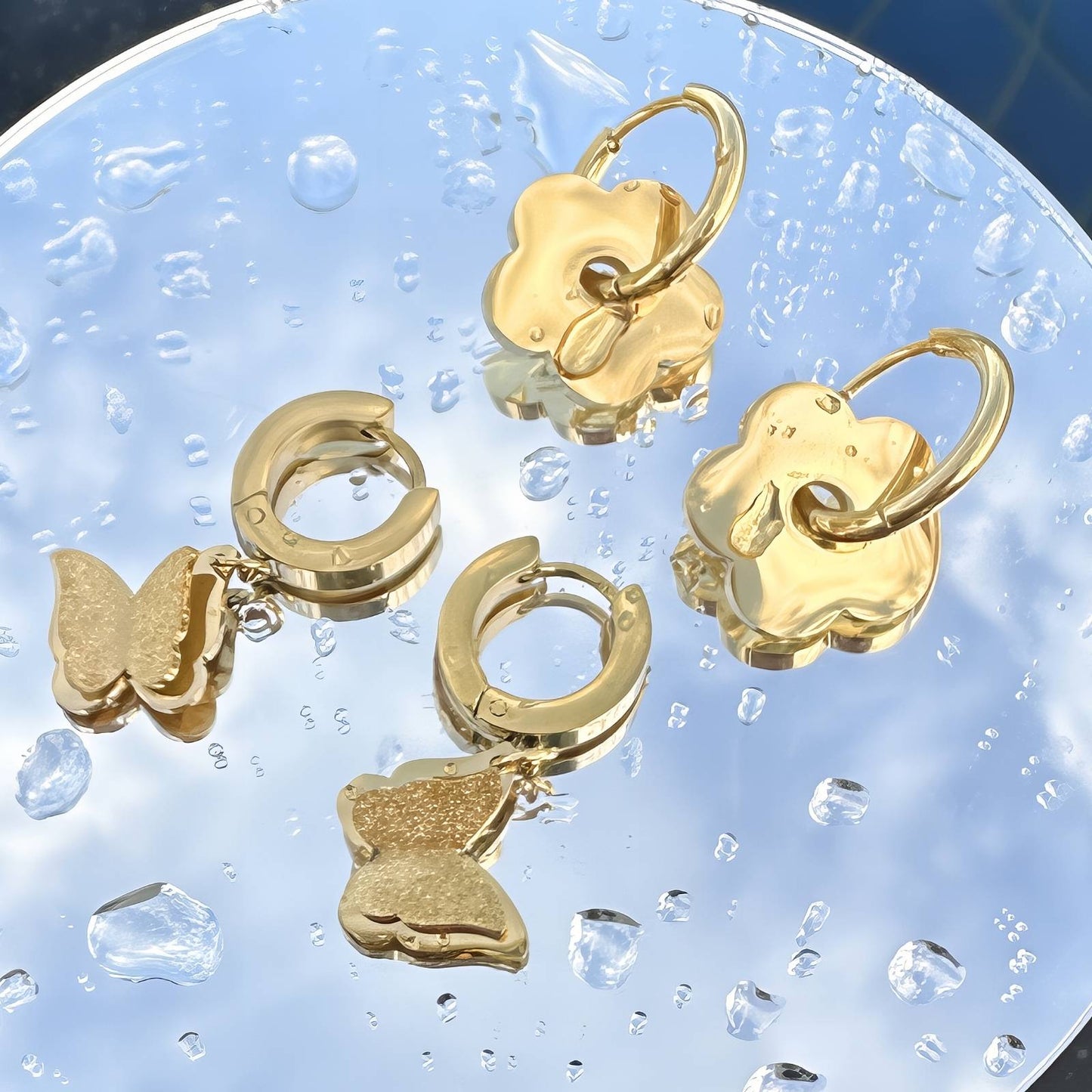 18K gold plated Stainless steel Butterflies earrings, Intensity (no.69)