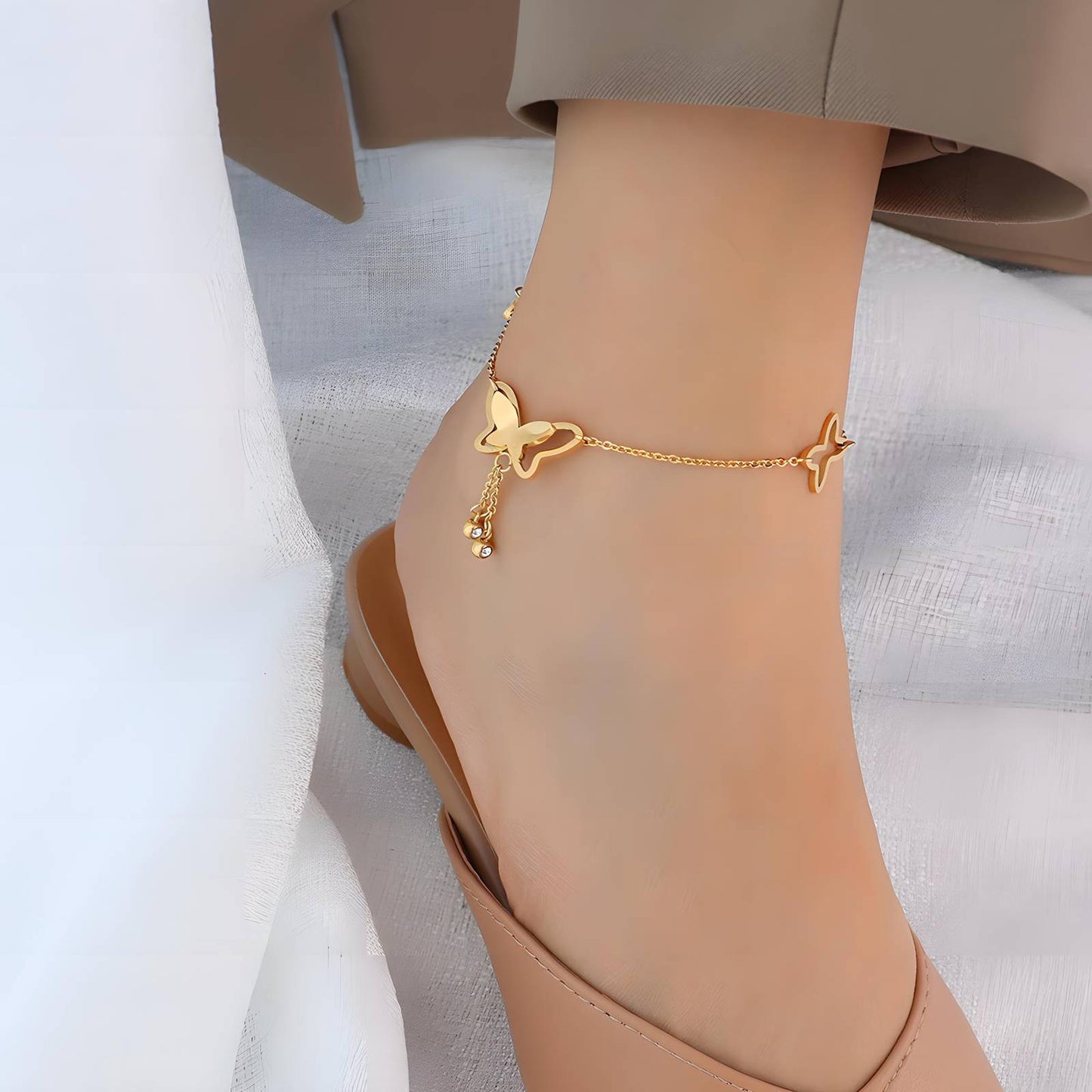 18K gold plated Stainless steel Butterfly anklet, Intensity (no.49)