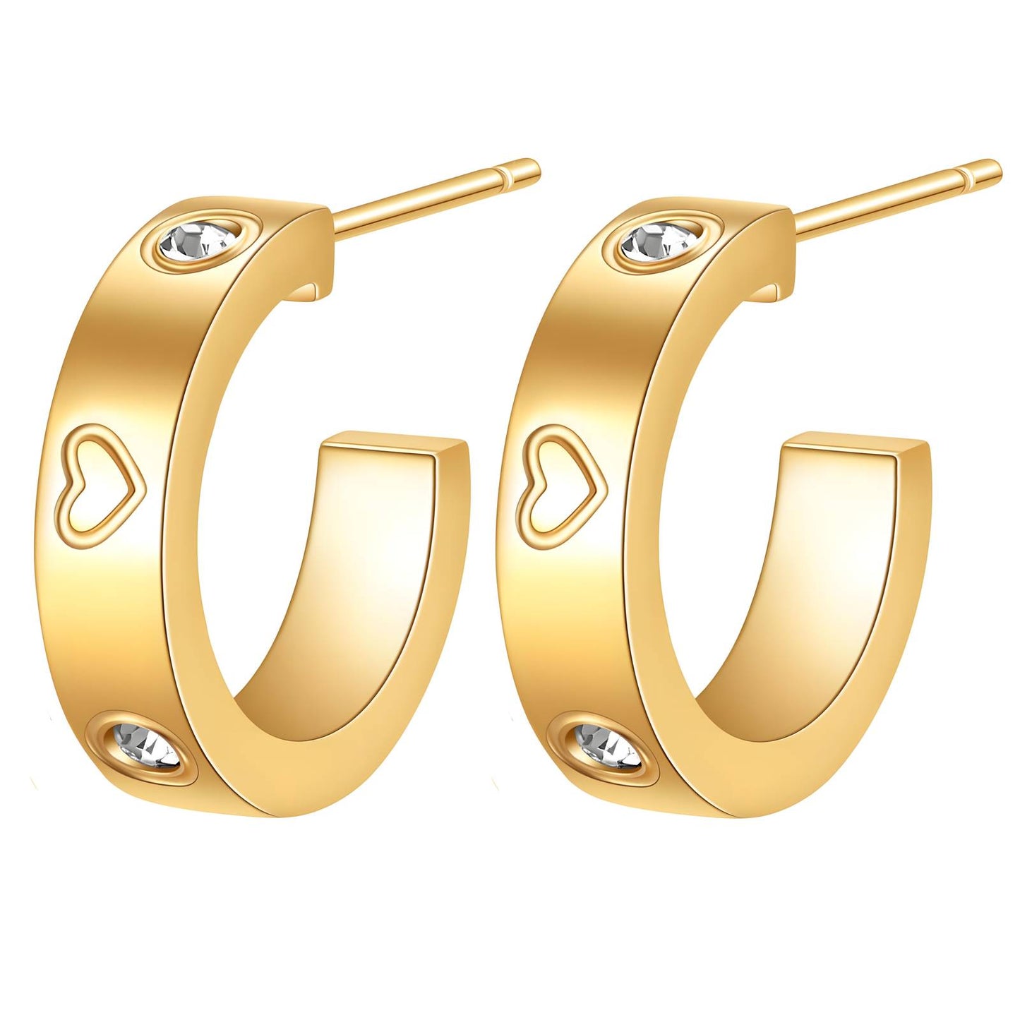 18K gold plated Stainless steel Hearts earrings, Intensity (no.17)