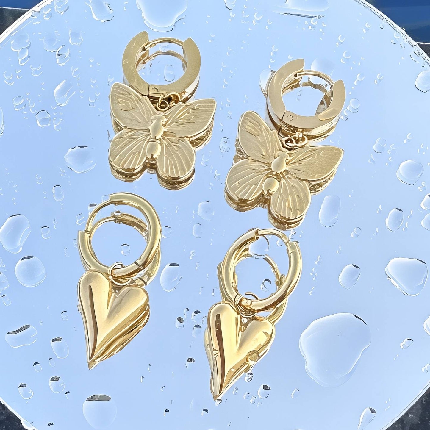 18K gold plated Stainless steel  Hearts earrings, Intensity (no.9)