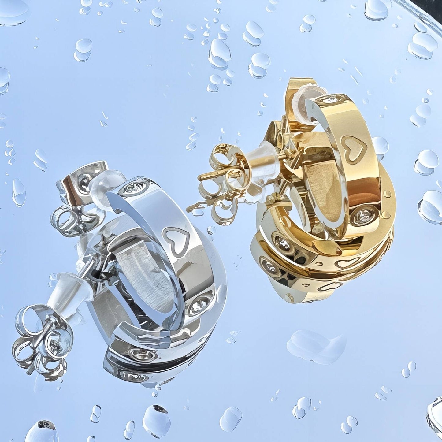 18K gold plated Stainless steel  Hearts earrings, Intensity (no.17)
