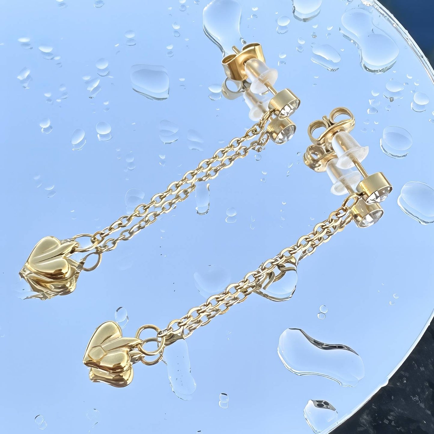 18K gold plated Stainless steel  Hearts earrings, Intensity(no.95)