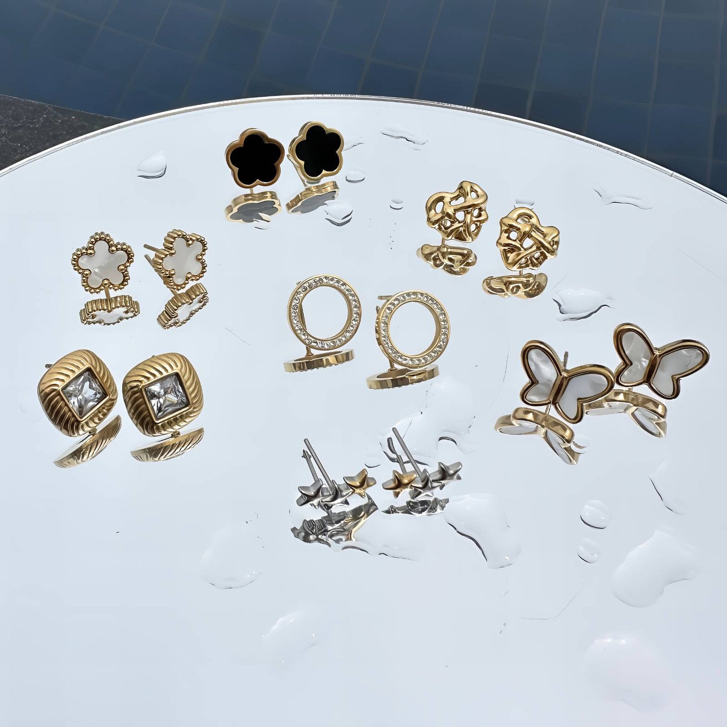 18K gold plated Stainless steel  Flowes earrings, Intensity (no.6)