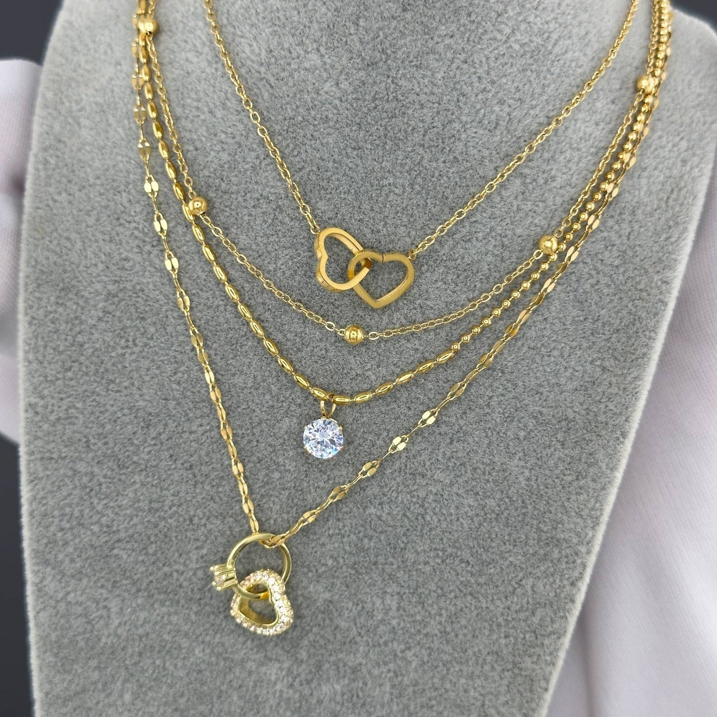 18K gold plated Stainless steel  Hearts necklace, Intensity (no.1)