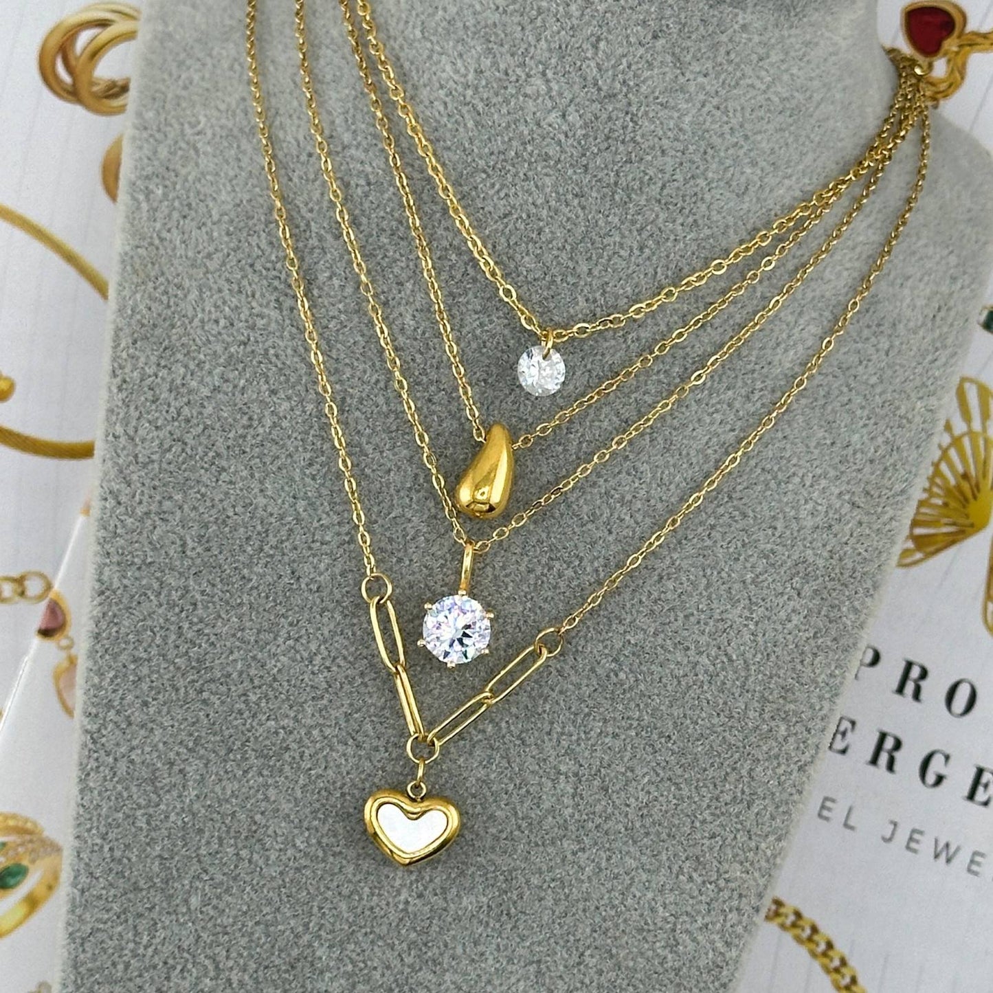 18K gold plated Stainless steel  Hearts necklace, Intensity(no.94)