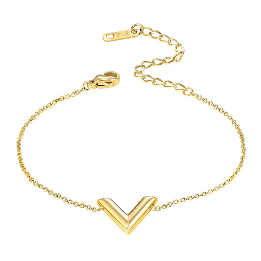 18K gold plated Stainless steel  Letter V bracelet, Intensity(no.92)