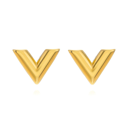 18K gold plated Stainless steel  Letter V earrings, Intensity(no.80)